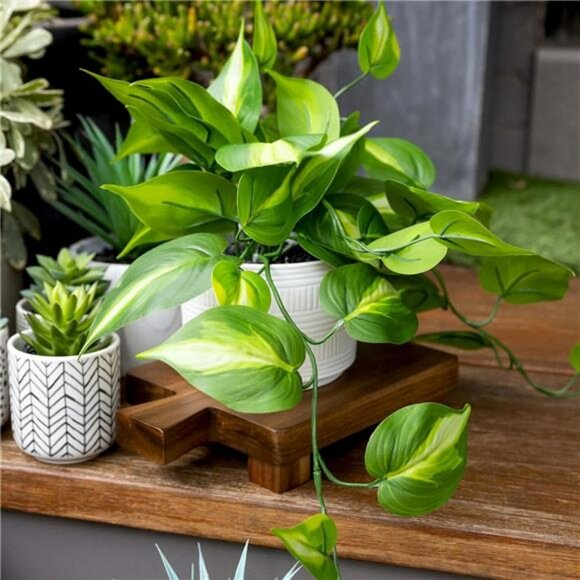 Artificial pothos plant faux trailing ivy in ceramic pot shelf decor indoor outd - Picture 4 of 7
